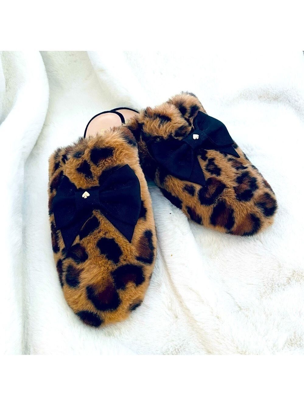 Kate Spade Leopard Faux Fur Slippers Animal Print Mob Wife - Picture 3 of 11